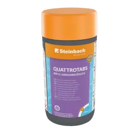 Plastikflasche, Orangener Deckel, lila Etikett, Steinbach, QuattroTabs