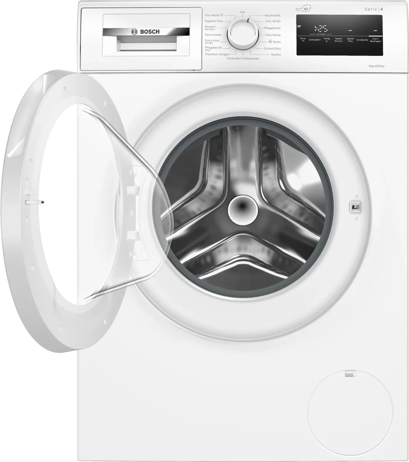 Waschmaschine, Frontlader, Silber, Tür geöffnet, Trommel