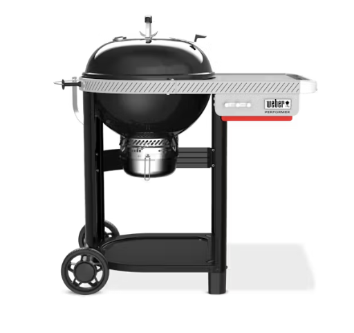 Holzkohlegrill, Kesselgrill, Gaskochfeld, Metallrahmen, zwei Räder
