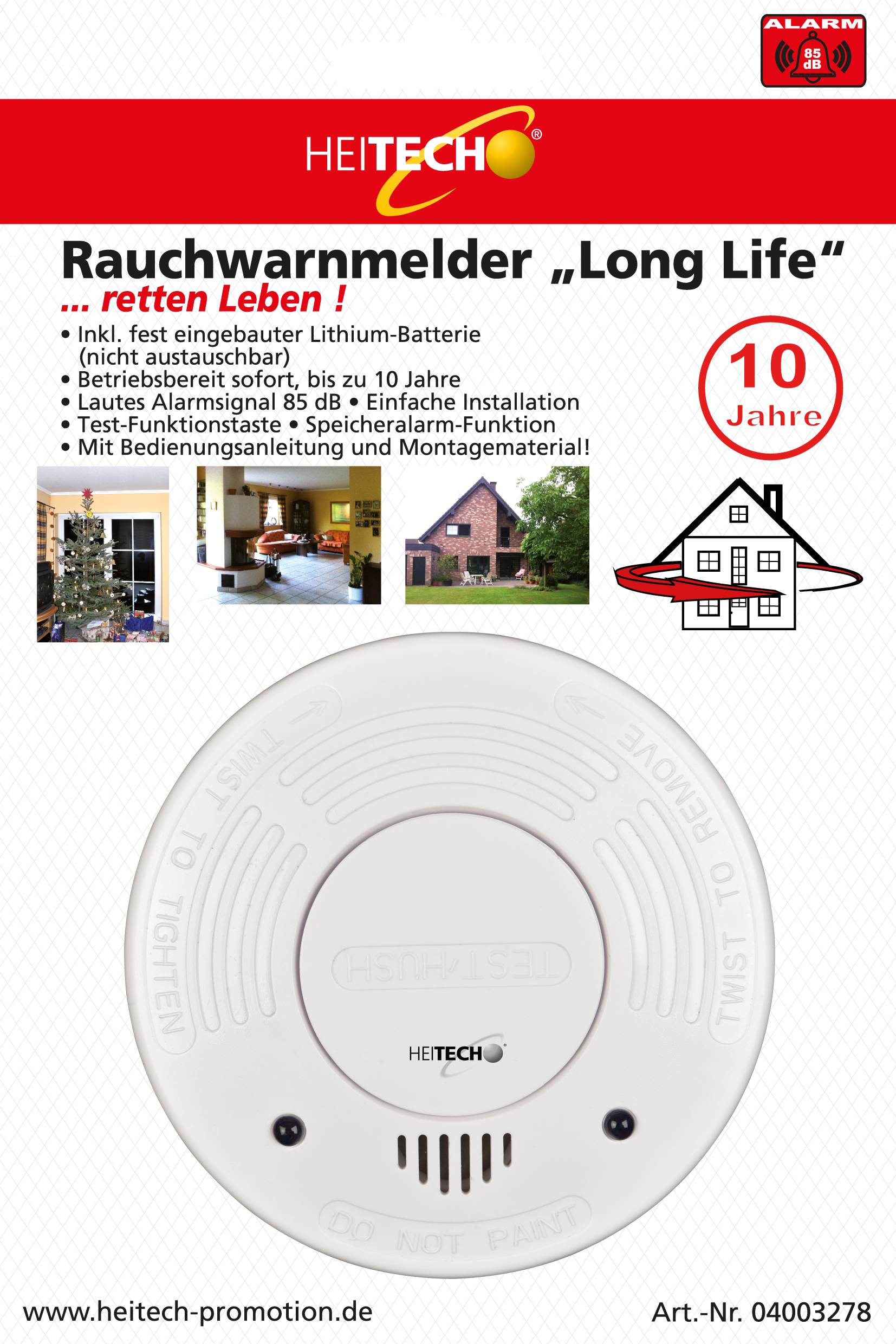 Heitech Rauchmelder Long Life inkl. Lithium Batterie 85dB