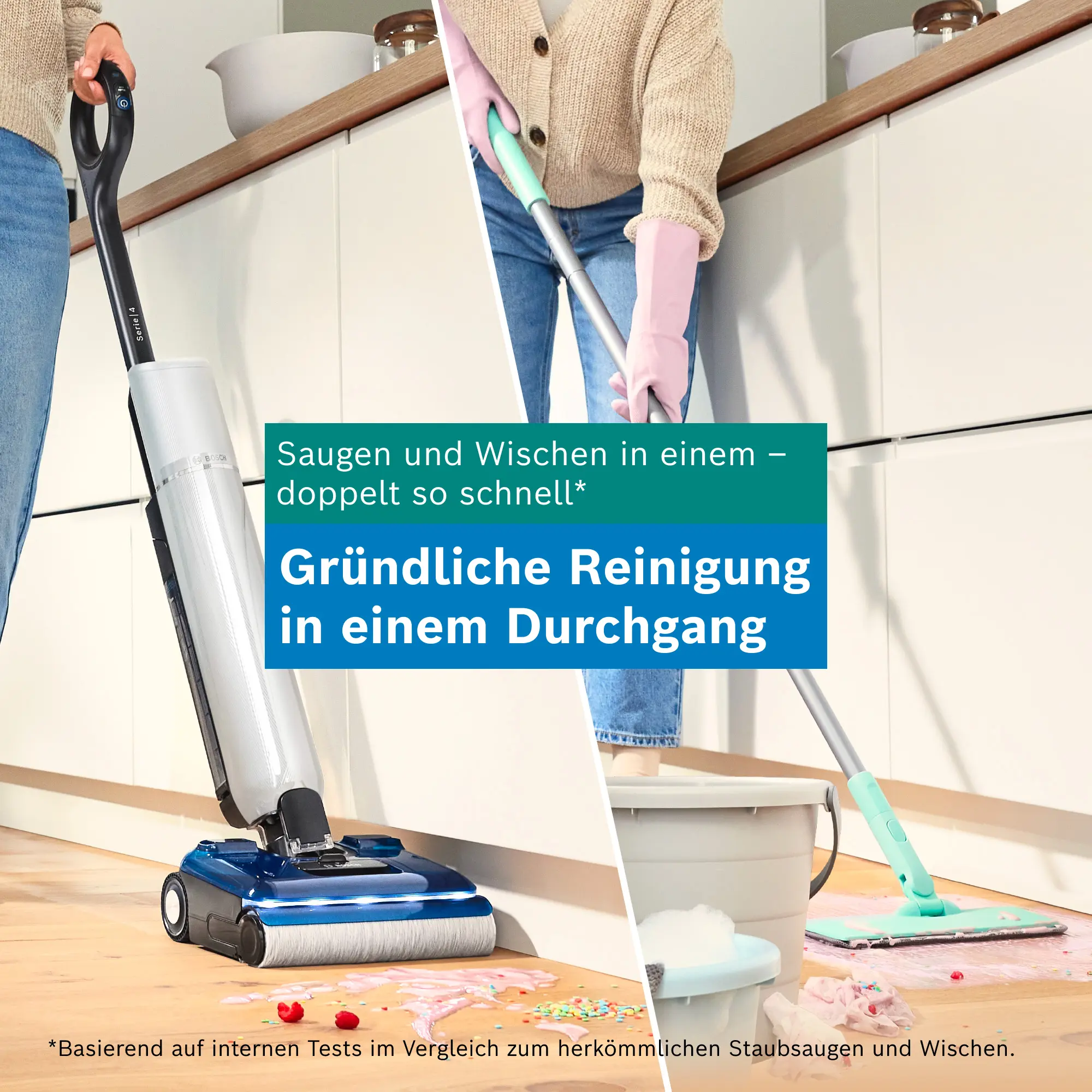Staubsauger, Wischer, Stielstaubsauger, Bodenreinigung, blaues Gerät