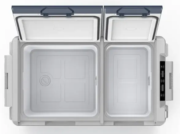 tragbarer Kühlbox, Mini-Kühlschrank, Doppelabteilung, Lid offen, kompakte Haushaltsgerät