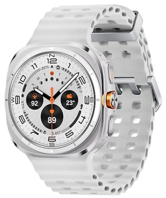 Smartwatch, Uhr, digitales Display, weiße Band, runder Gehäuse