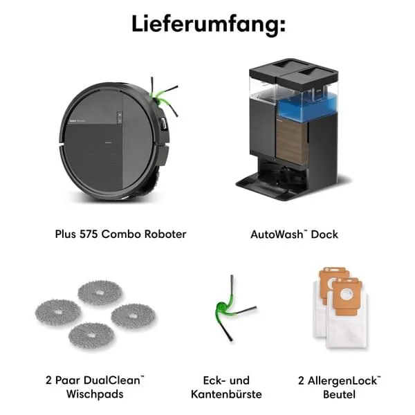 Saugroboter, Auto-Waage, Waschbarer Filter, Kantenbürste, Allergen-Beutel