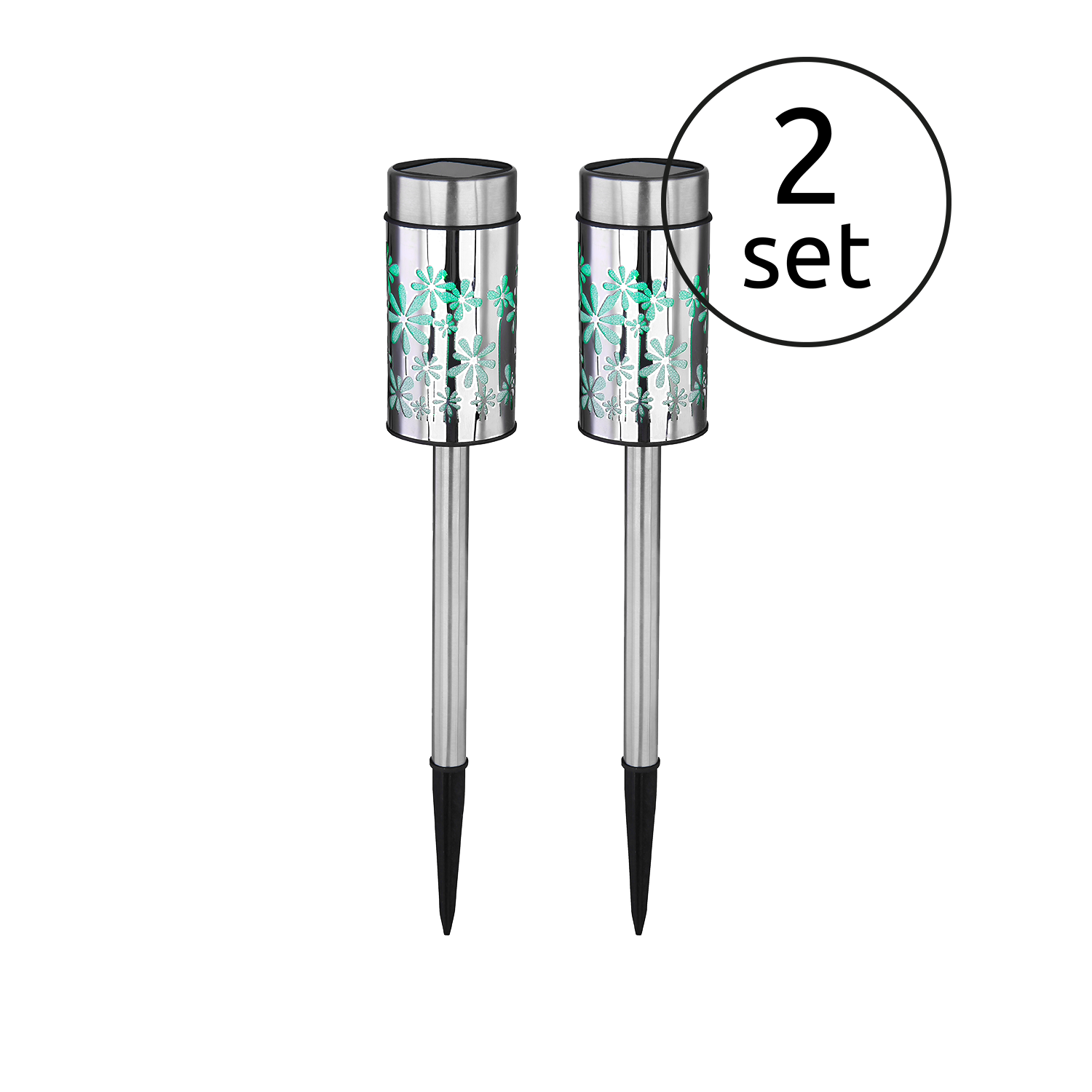 33574-2  Solarleuchte   Edelstahl, 1x RGB LED 2er Set