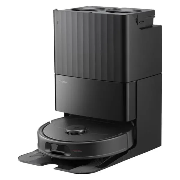 Roboterstaubsauger, Ladestation, kompaktes Design, Schwarz, runder Sockel