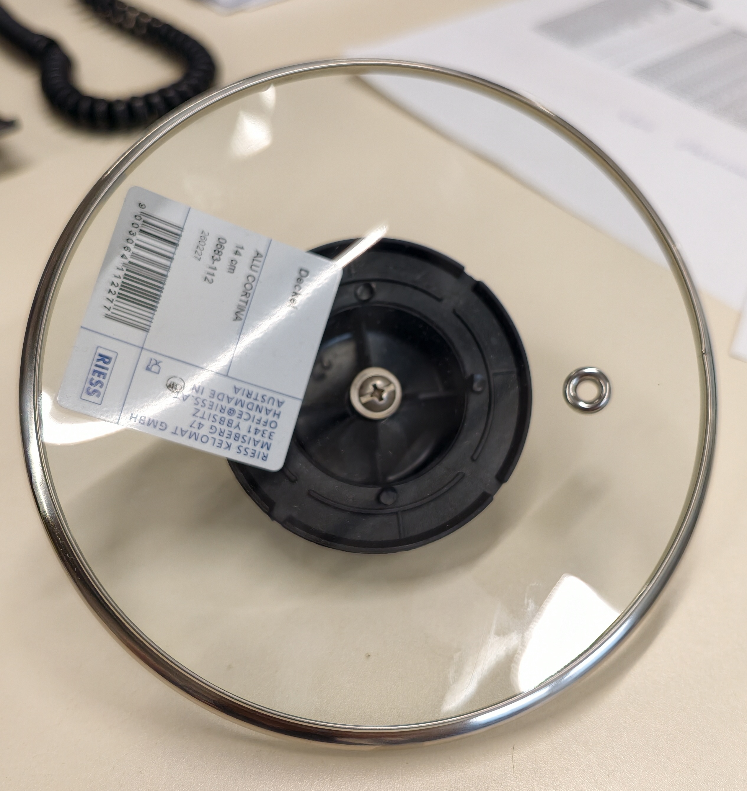 Lampe, Glas Schirm, Spotlight, Metallring, Basis mit Etikett