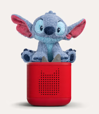 Plüschfigur, Stitch-Charakter, blau-grau, roter Lautsprecher, tragbarer Lautsprecher