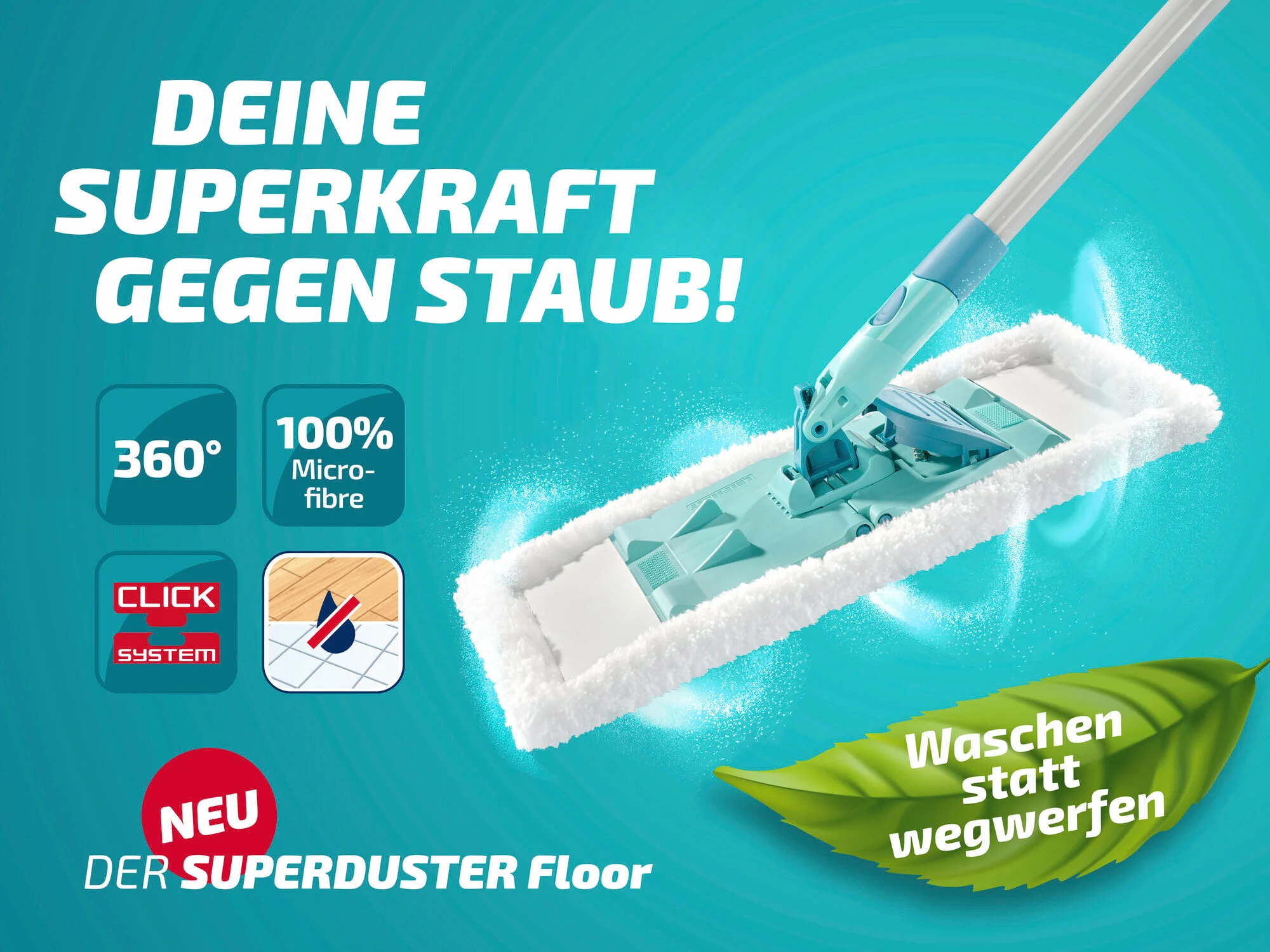 Mopp, Moppekopf, Mikrofasern, Bodenreiniger, 360 Grad