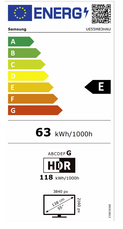 Fernseher, LED TV, 3840x2160, HDR, 63 kWh/1000h