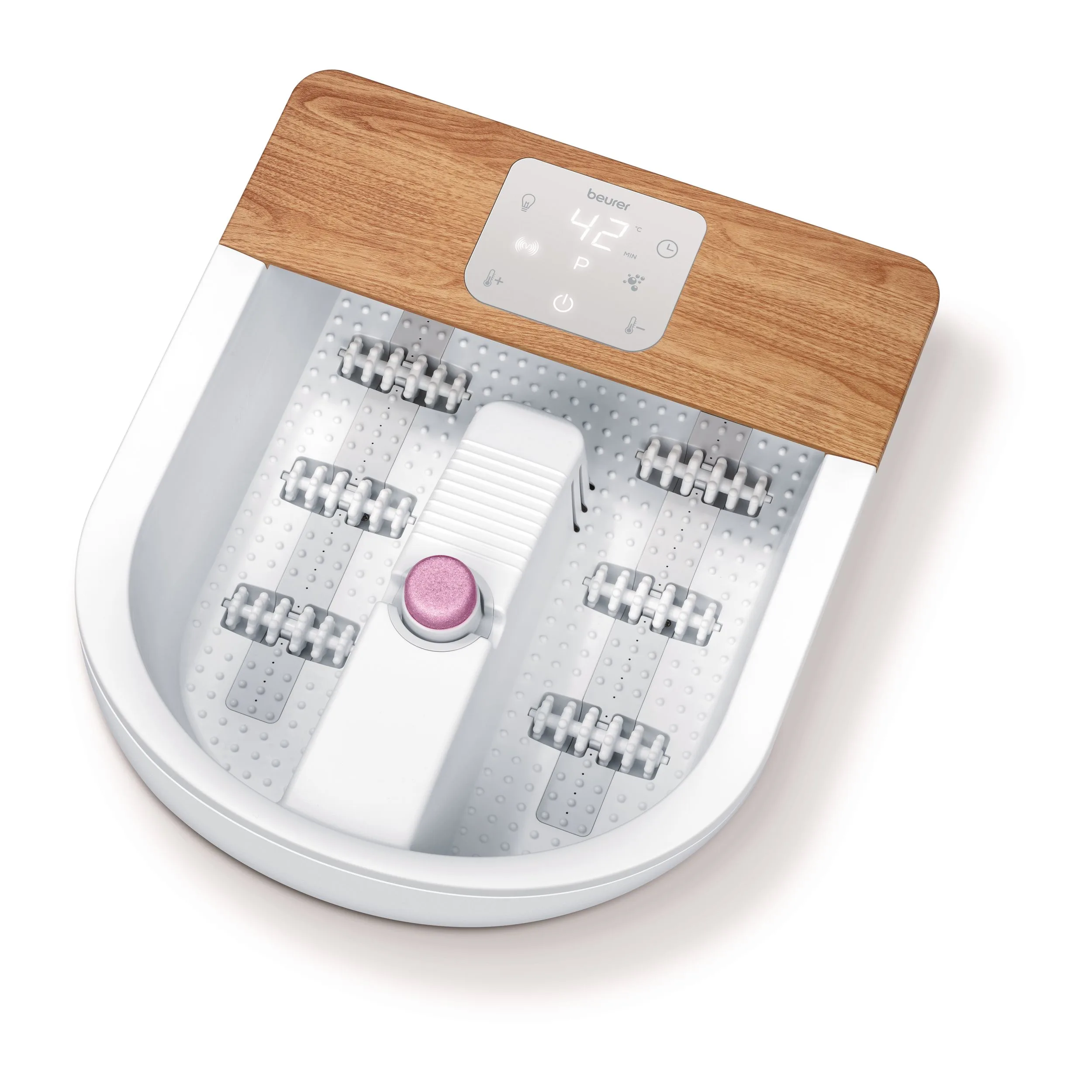 Fusspflegemassager, Fußmassage, Roller-Massage, Fußbad, Holzoberfläche