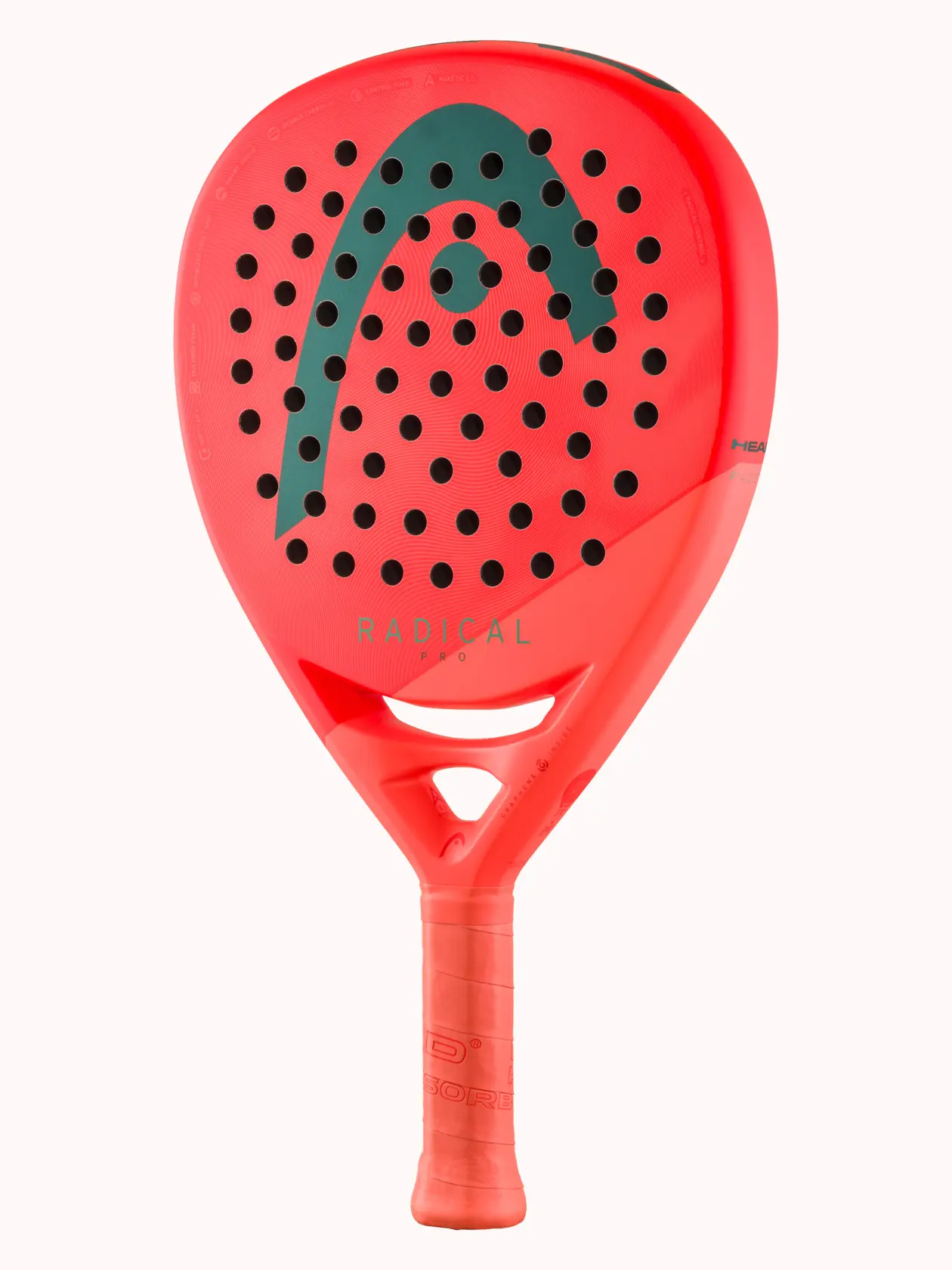 Padel-Schläger, Kohlefaser, rot, Löcherlochung, Griff