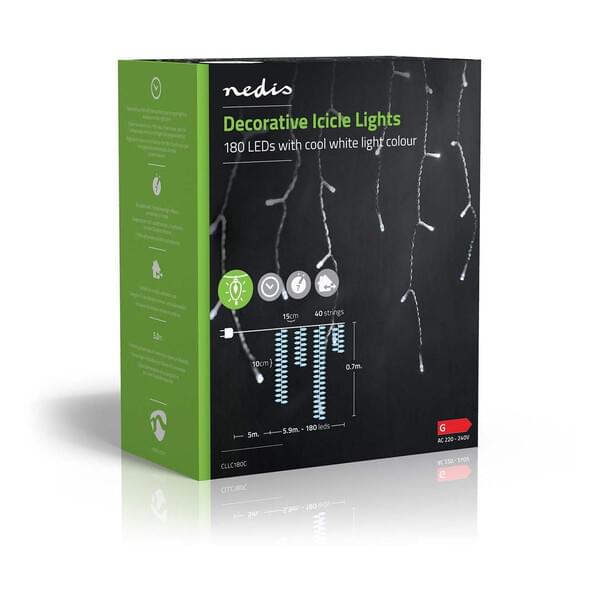 Eiszapfenlichter, 180 LEDs, kaltweiß, Innen/Außen, Lichterkette