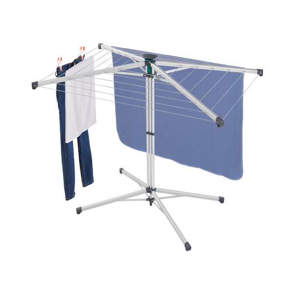 Wäschetrockner, Wäschetrocknerständer, Wäscheständer, Kleiderständer, blauer Trennvorhang