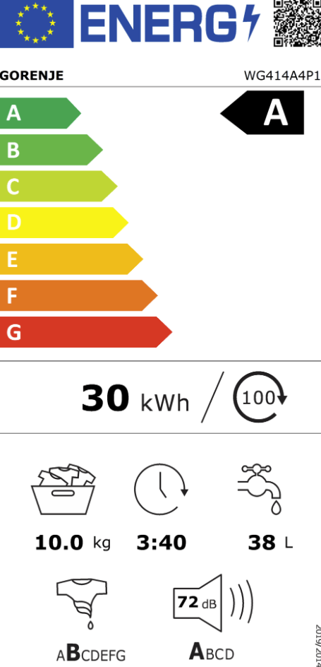 Waschmaschine, 75%, 3,4/40?, 30 kWh, 10,0 kg
