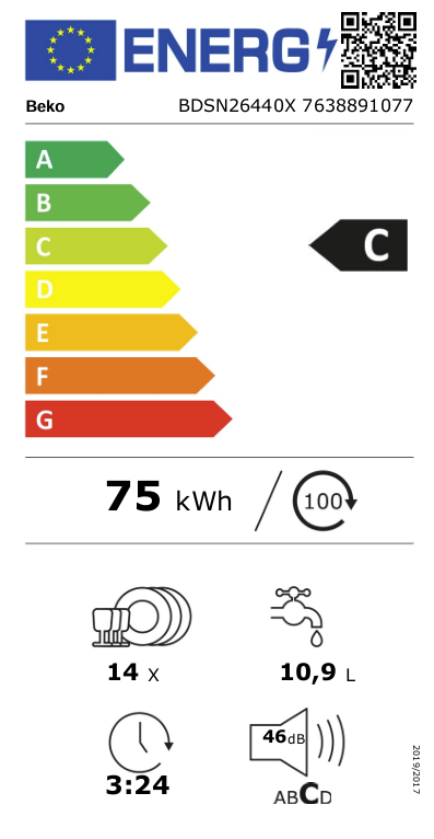 Geräte, Waschmaschine, Energielabel C, 75 kWh, Kapazität 10,9 L