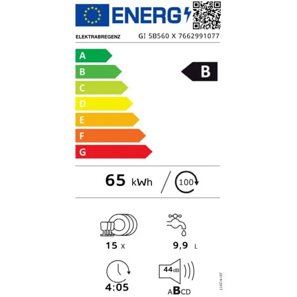 energielabel, 65 kWh, Gerät, Kapazität 9,9 L, Geräuschpegel 44 dB
