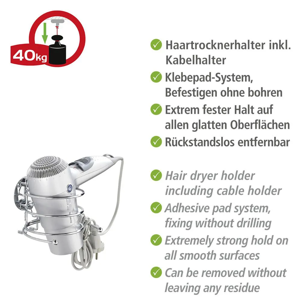 haartrockner, haartrocknerhalter, kabelhalter, adhesivpad, extrem starker halt