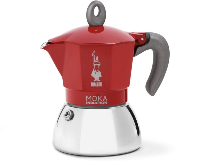 Espressokocher, rotes Aluminium, Edelstahlboden, induktionsgeeignet, Kaffeekanne