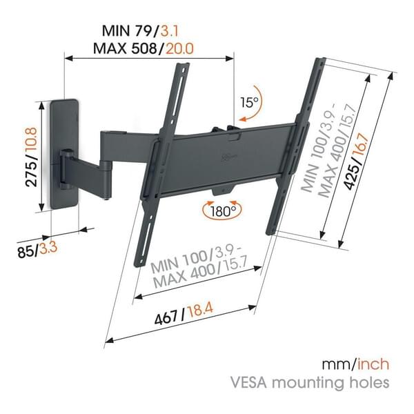 Vogel's  TV-Wandhalter  Quick TVM1445  15° neig- & 180° schwenkb. 32-65" (81-165 cm), max. 25Kg