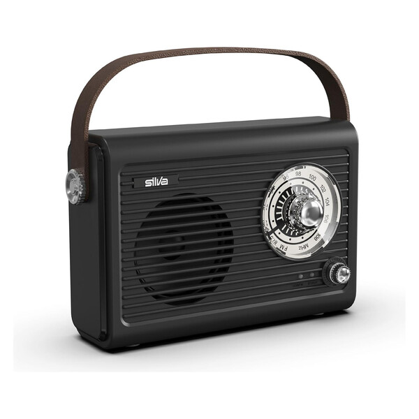 tragbarer Radio, AM/FM Radio, Drehknopf, schwarzer Radio, gebogener Henkel