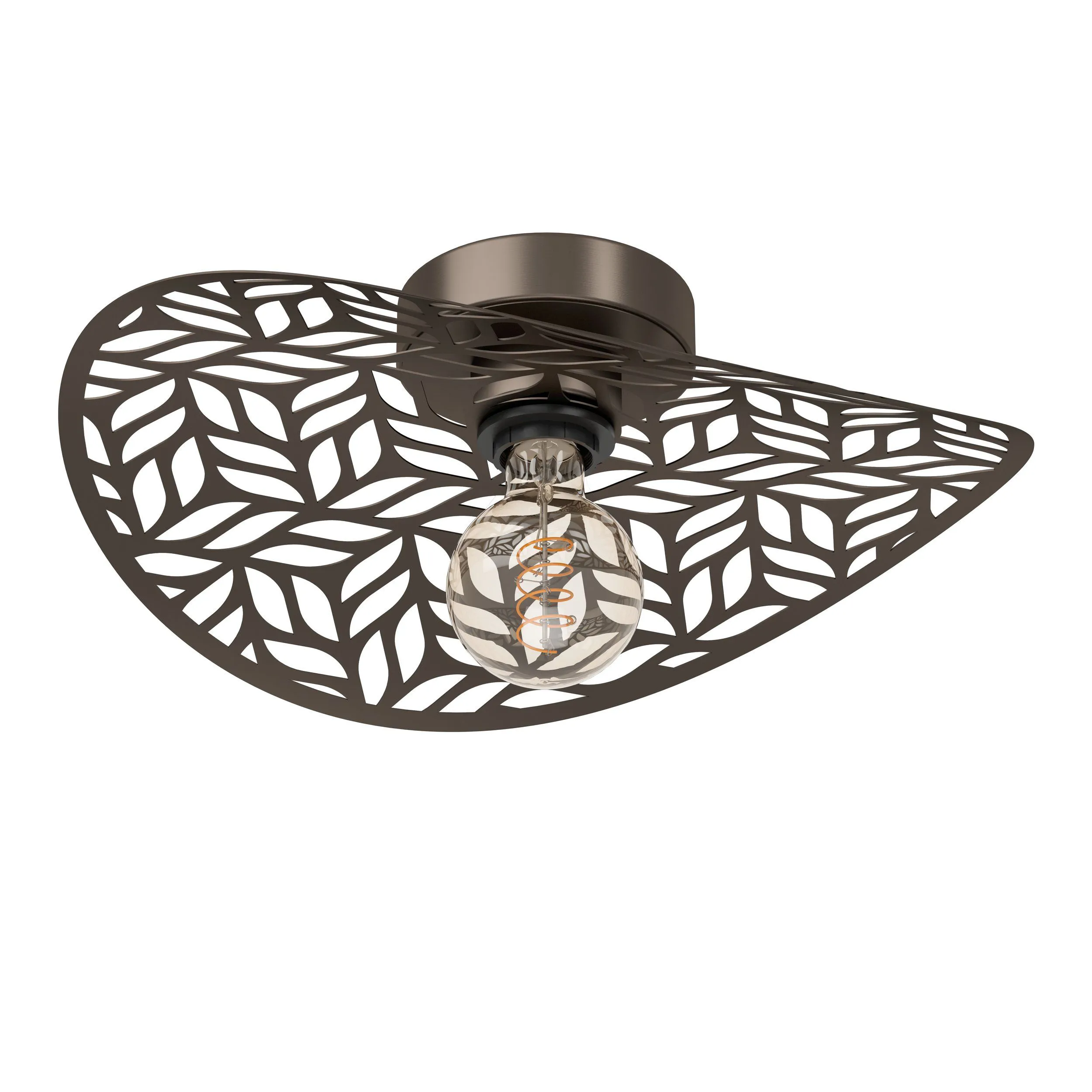 deckenventilator, Dekor Gitter, umgekehrte Dreiecksform, Metall braun, offener Glühbirne