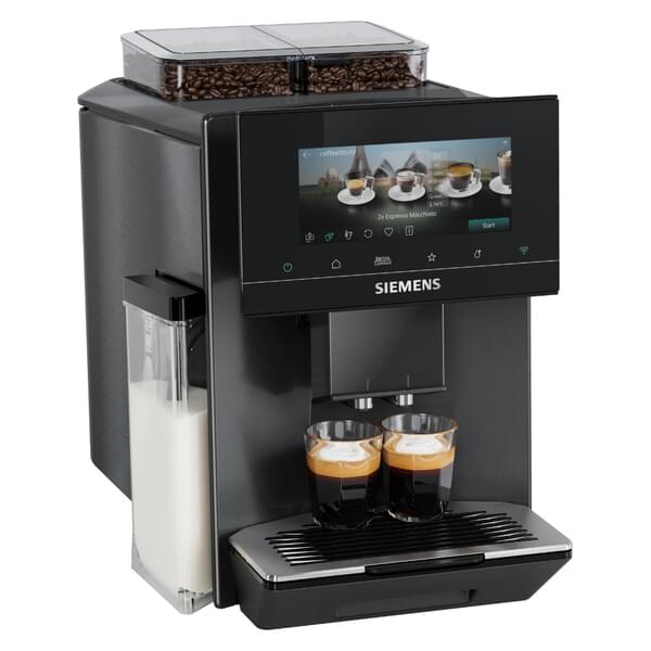 Espresso, Kaffeemaschine, Kaffeemühle, Kaffeebohnen, zwei Tassen