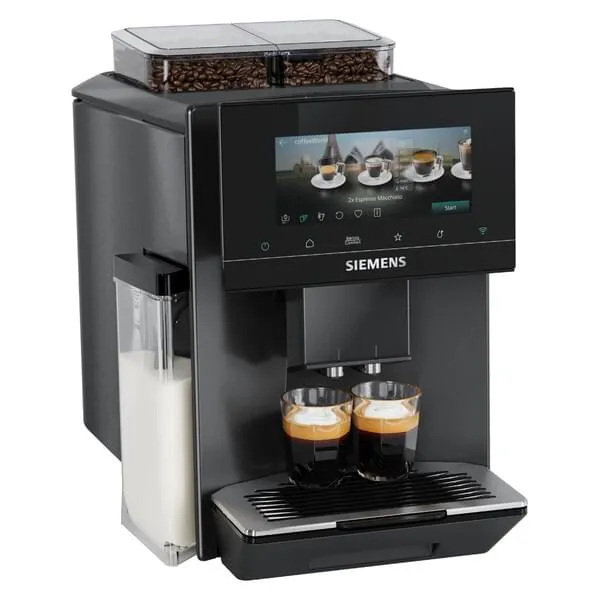 Espresso, Kaffeemaschine, Kaffeemühle, Kaffeebohnen, zwei Tassen
