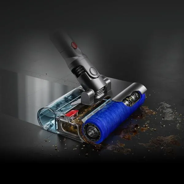 Staubsauger, Teppichreiniger, Rollerbürste, transparenter Staubbehälter, blauer Roller