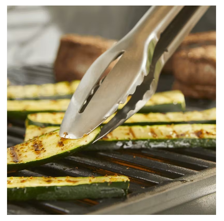 grillen, Zucchini, Gemüse, Zange, verbrannt