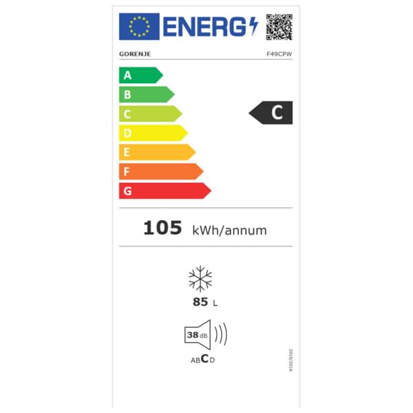 Kühlschrank, Energielabel, 105 kWh, 85 L, Lüftergeräusch 38 dB