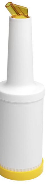 Tröpfchenspitze, Plastikflasche, gelbe Spitze, weißer Körper, Deckel/ Ausgießer