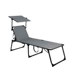 Camping-Bett, faltbares Liege, Verstellbarer Stuhl, Metallrahmen, grauer Stoff