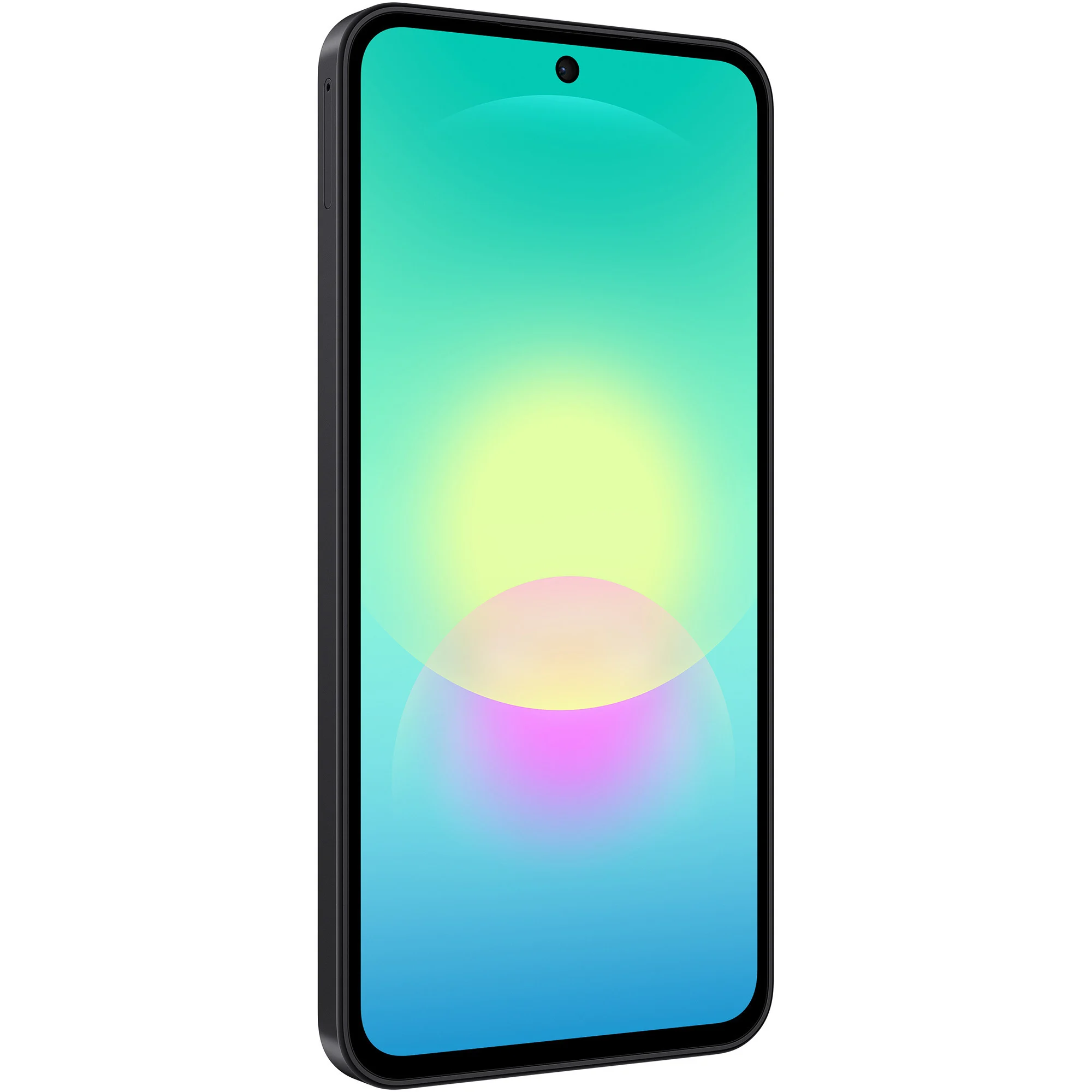 Smartphone, schwarzer Rahmen, Vollbild, Punch-Hole-Kamera, bunter Gradient-Display