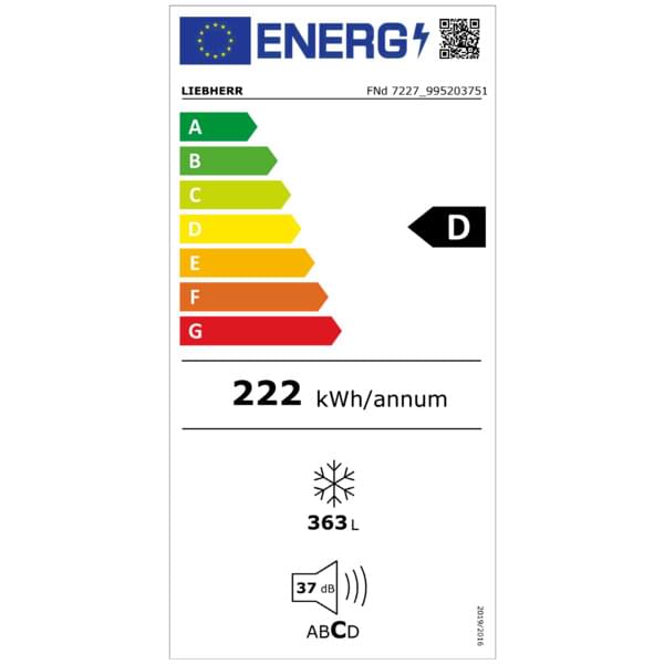energielabel, Stromverbrauch, kwh, jährlich, Volumen 363L