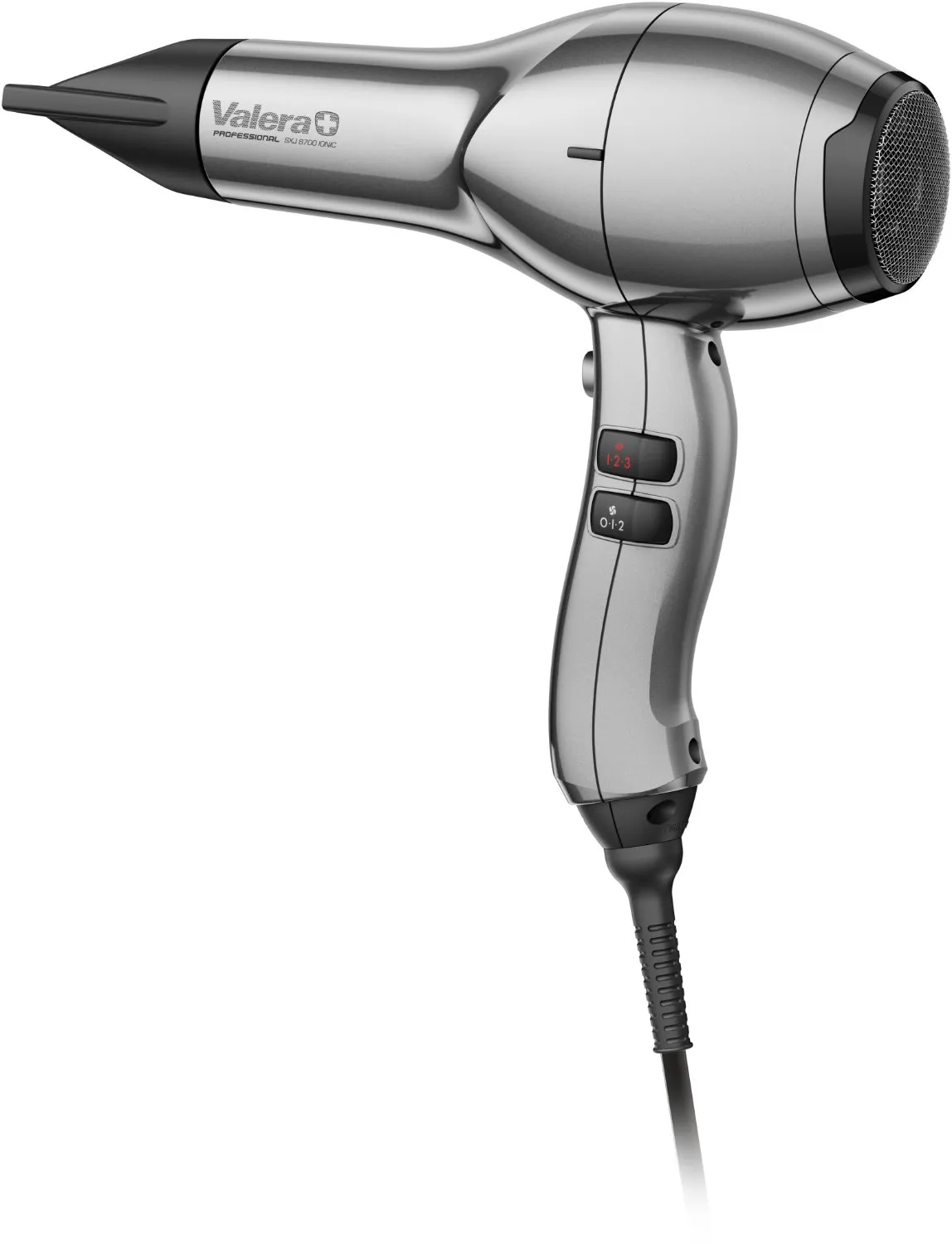 Haarföhn, professionell, metallisch, Kabel, Bedienelemente