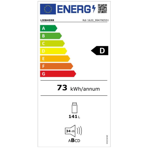 Energie-Label, 141 L, 34 dB, D