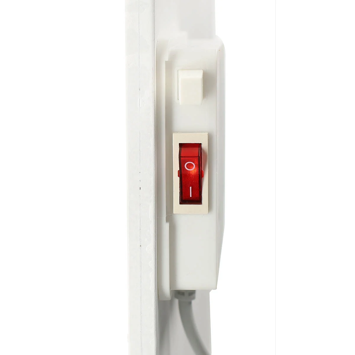 Elektroschalter, roter Kippschalter, weißes Kunststoffgehäuse, Netzkabel