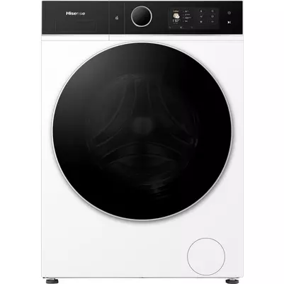Waschmaschine, Frontlader, weißes Gerät, schwarze Tür, Digitalanzeige