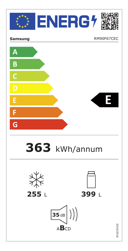 Kühlschrank, A-Klasse, 365 kWh, 255 L, 399 L