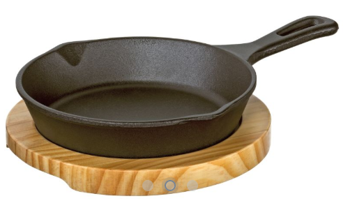 Gusseisenpfanne, Pfanne, Bratpfanne, Gusseisen, Holzuntersetzer