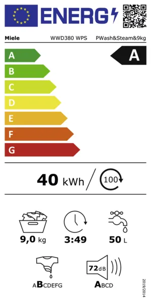 Waschmaschine, Energieetikett A, 40 kWh, 9,0 kg, 3:49