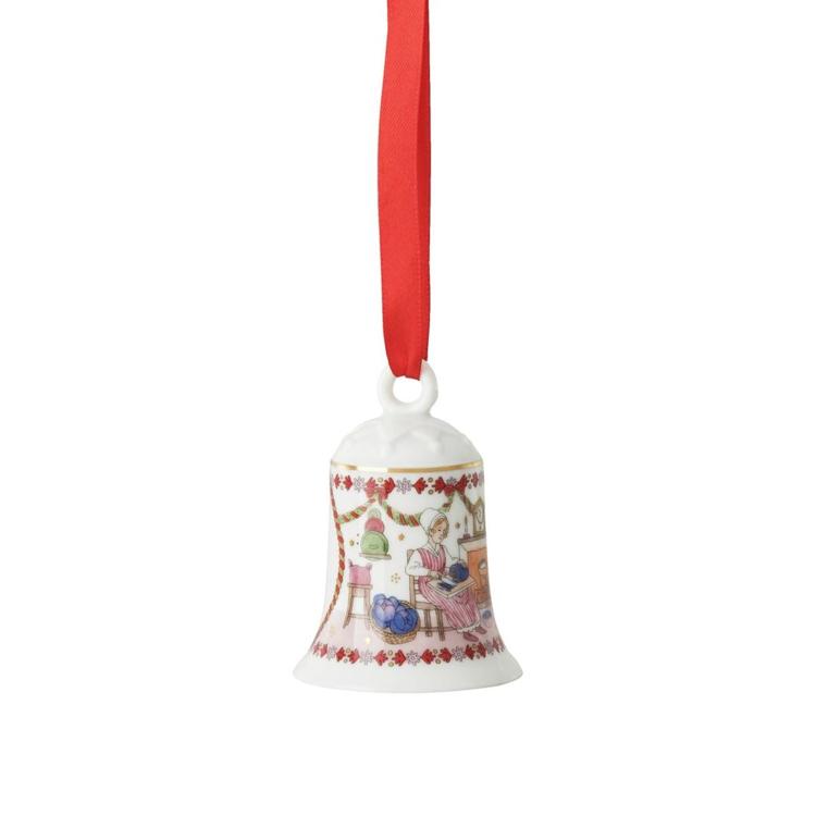 Glocke, Ornament, Porzellan, rotes Band, Weihnachtsschmuck