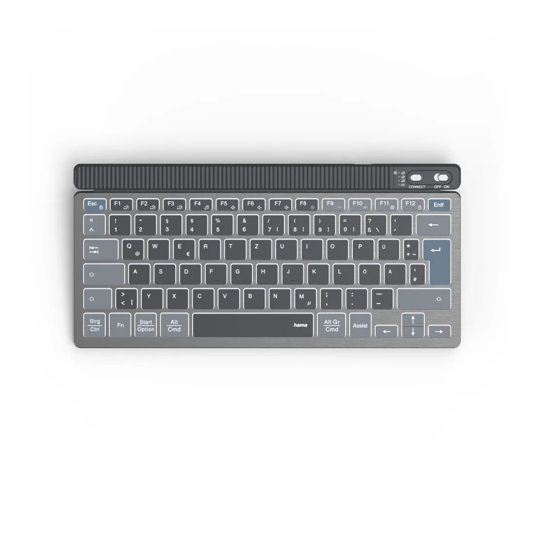 Tastatur, kabellos, kompakt, grau/silber, Tastatur mit?