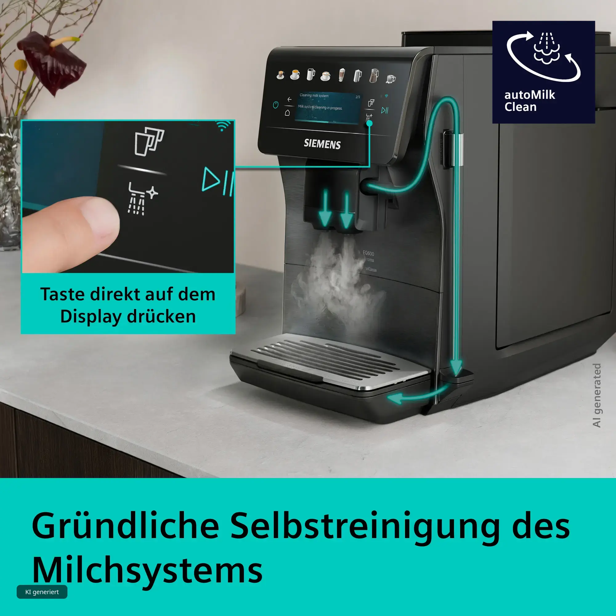Kaffeemaschine, Espressomaschine, Milchsystem, Milchschaum, Reinigungsmodus