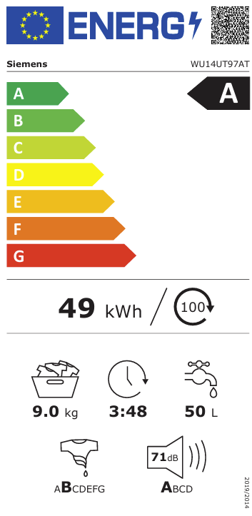 waschmaschine, 50L, 9,0kg, 3:48, 71dB