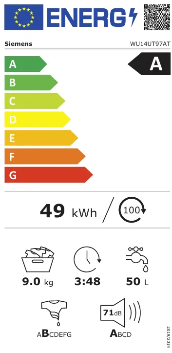 waschmaschine, 50L, 9,0kg, 3:48, 71dB