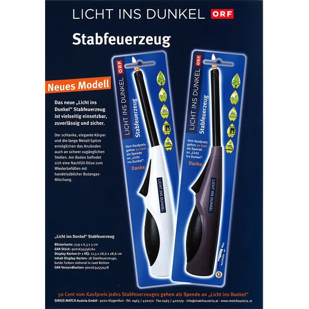Stabfeuerzeug "Licht ins Dunkel" Cricket Dunkel 18