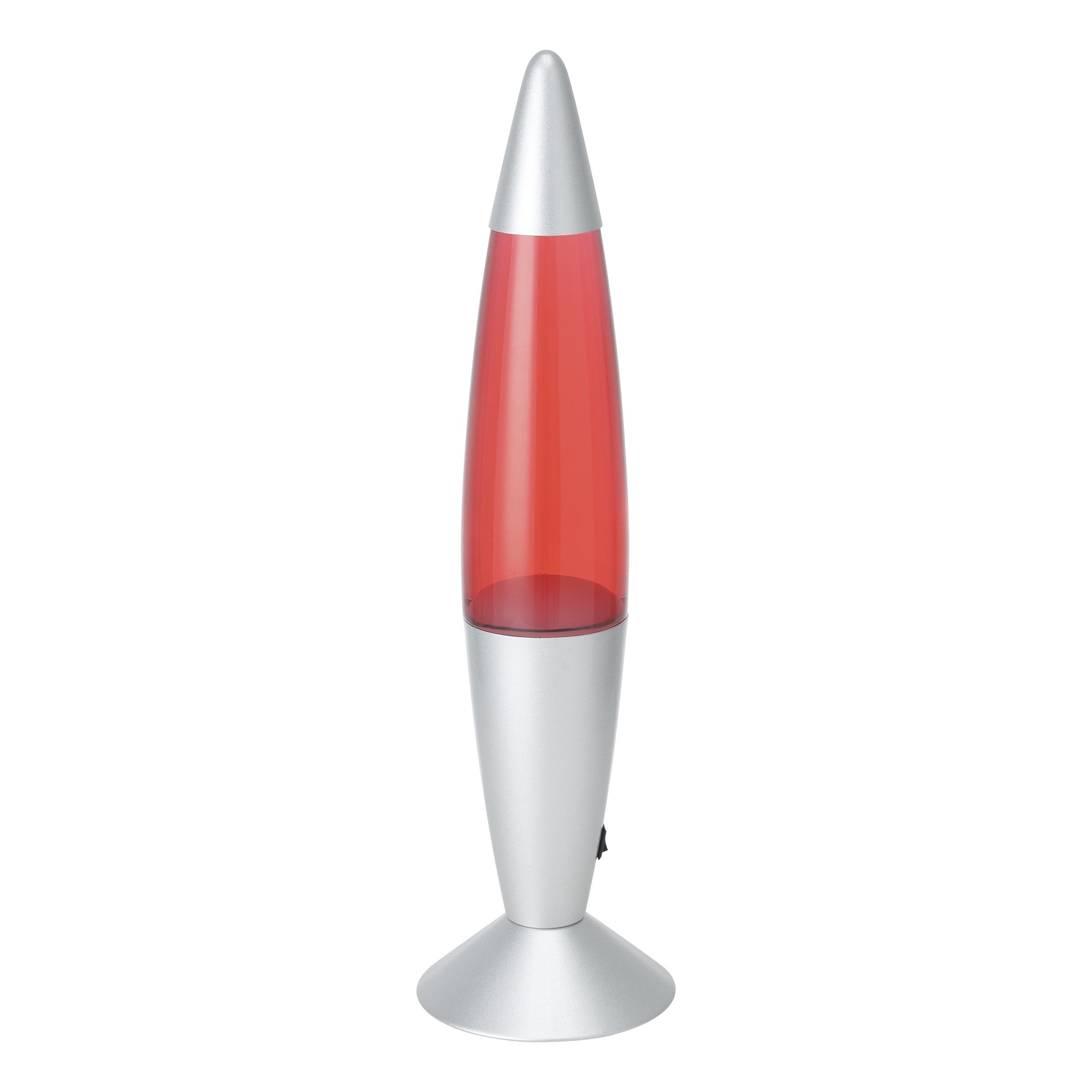Lavalampe, rotes Glas, silberner Sockel, Tischlampe, Dekorleuchte