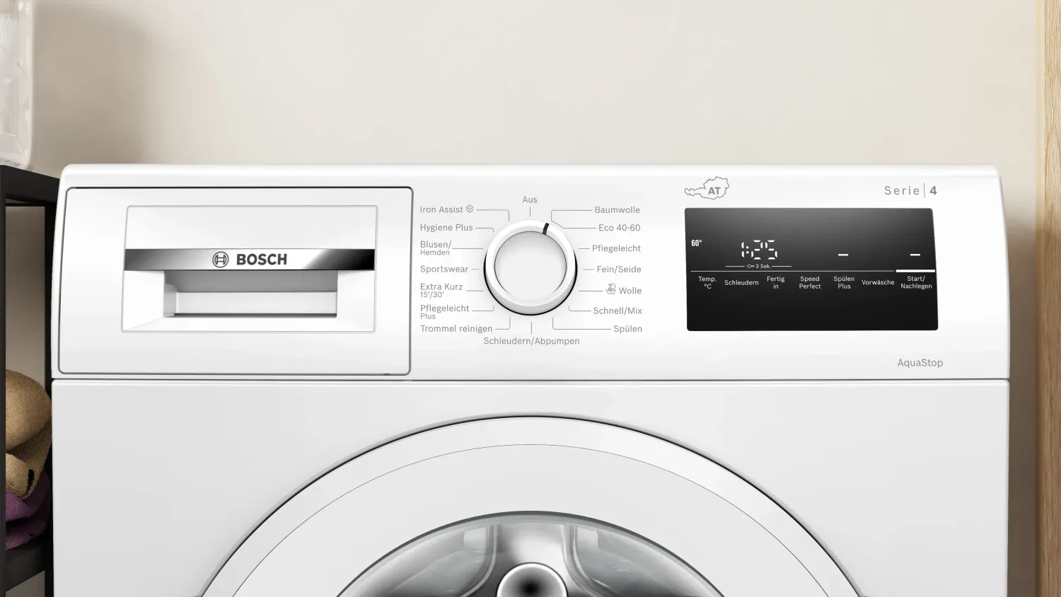 Waschmaschine, Frontlader, Bedienfeld, Schublade, Silber
